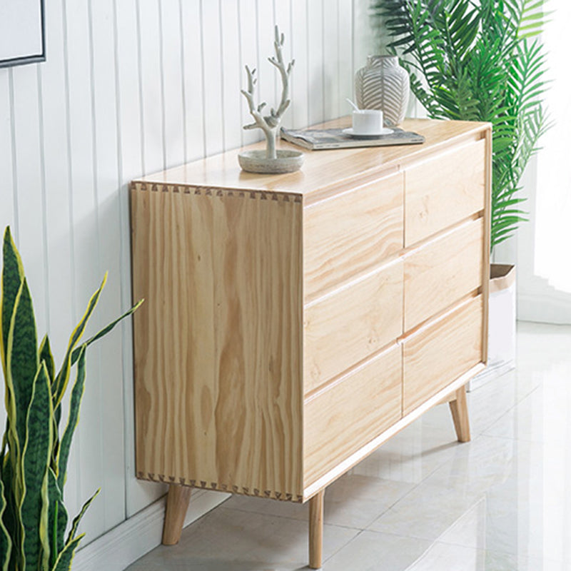 Traditional Horizontal Double Dresser Wood Storage 6 Drawers Dresser for Bedroom