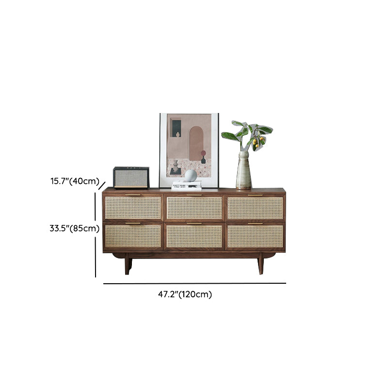 Traditional Horizontal Double Dresser Wood Storage 6 Drawers Dresser for Bedroom