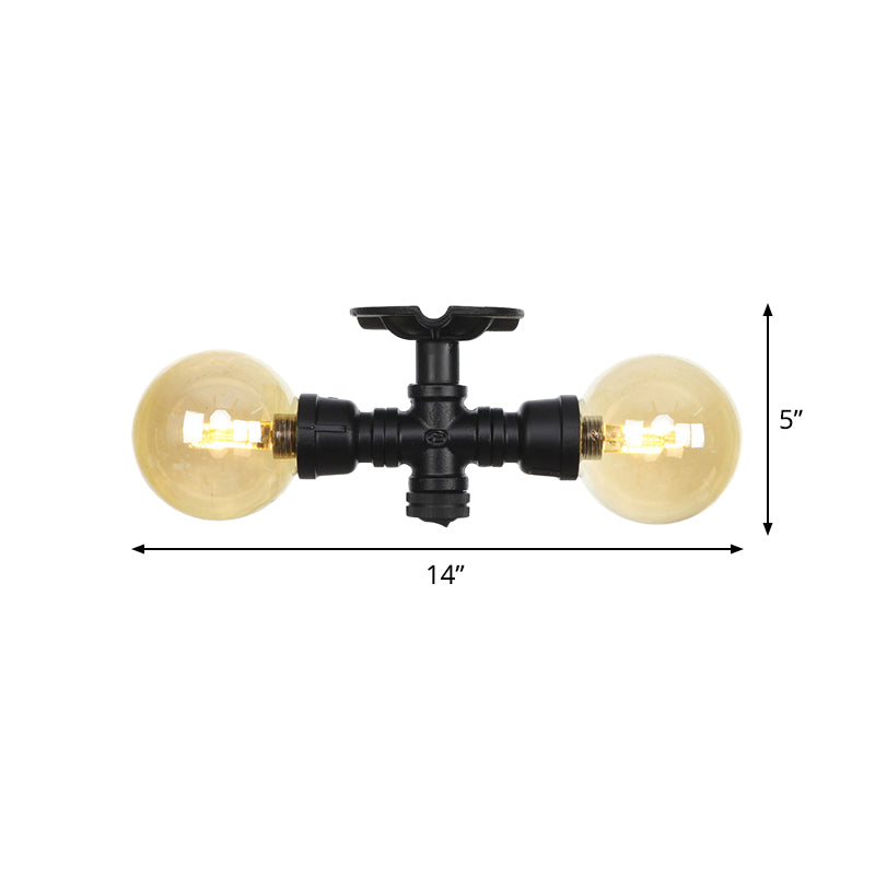 Semi di vetro ambra a 2 luci semi-filo anticato corridoio sfera antichità del corridoio a sfioramento del soffitto del soffitto.
