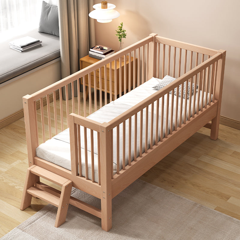 Solid Wood Baby Crib Traditional Beech Nursery Crib with Guardrails