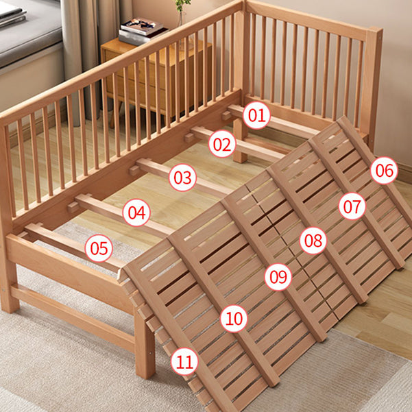 Solid Wood Baby Crib Traditional Beech Nursery Crib with Guardrails