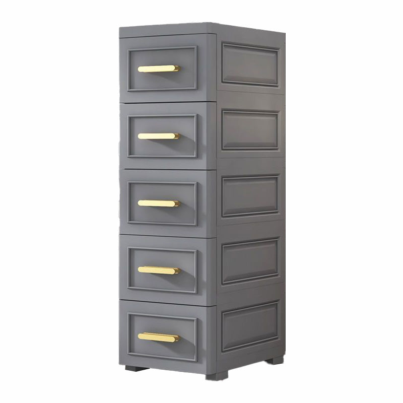 Modern Plastic Vertical Kids Nightstand with 5 Drawers for Home