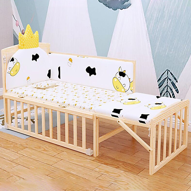 Wood Rocking Baby Crib Cradle Rectangle with 4 Wheels Cradle