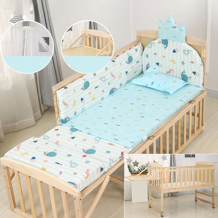 Wood Rocking Baby Crib Cradle Rectangle with 4 Wheels Cradle