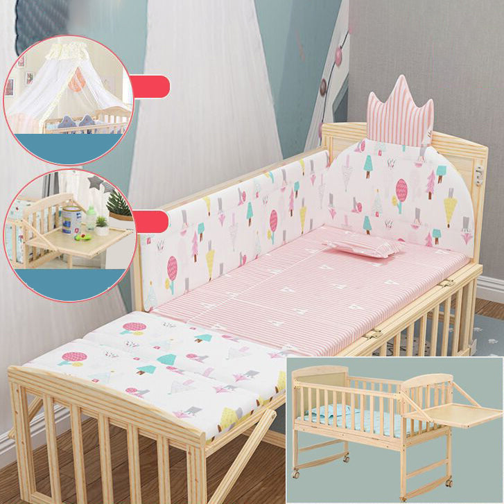 Wood Rocking Baby Crib Cradle Rectangle with 4 Wheels Cradle