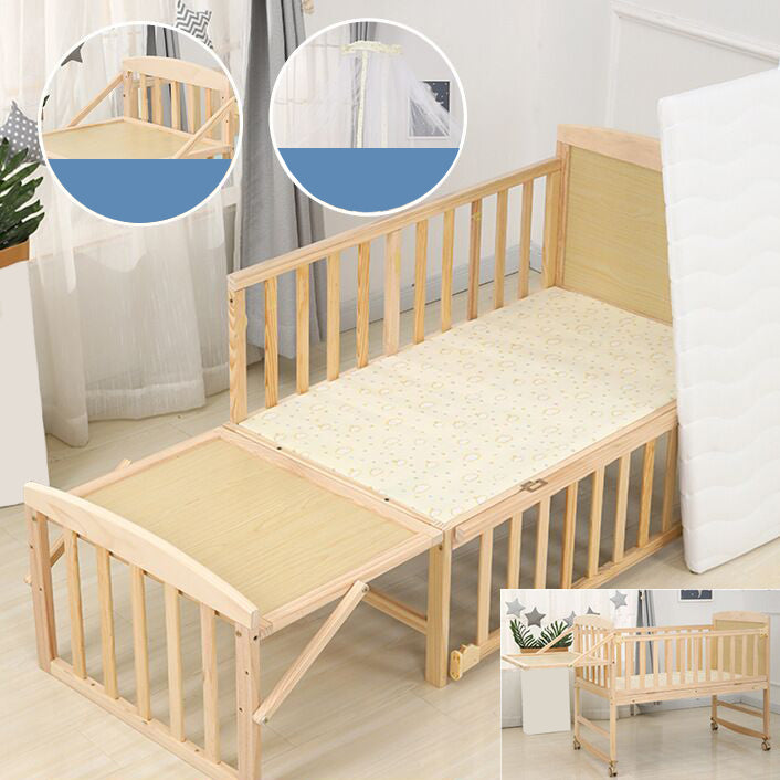 Wood Rocking Baby Crib Cradle Rectangle with 4 Wheels Cradle