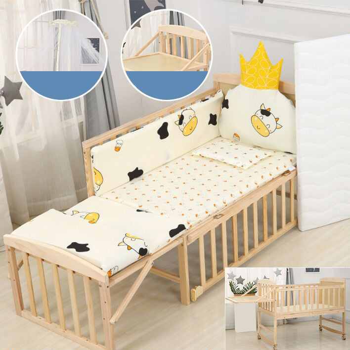 Wood Rocking Baby Crib Cradle Rectangle with 4 Wheels Cradle