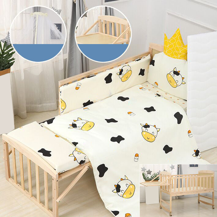 Wood Rocking Baby Crib Cradle Rectangle with 4 Wheels Cradle