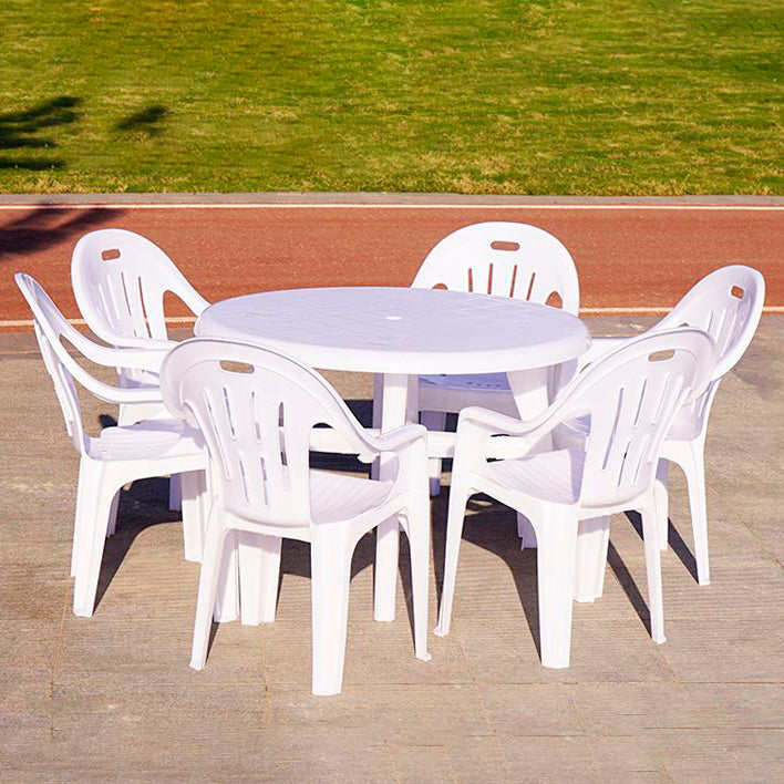 Modern UV Resistant Dining Table Outdoor Plastic Patio Table with Umbrella Hole
