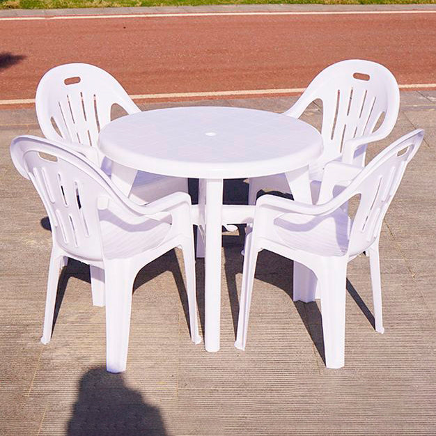 Modern UV Resistant Dining Table Outdoor Plastic Patio Table with Umbrella Hole