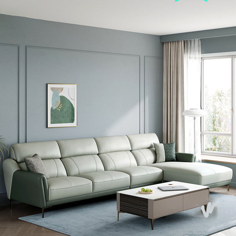 37.8"W Genuine Leather Square Arm Sectionals Sofa, Modern Chesterfield Sectionals