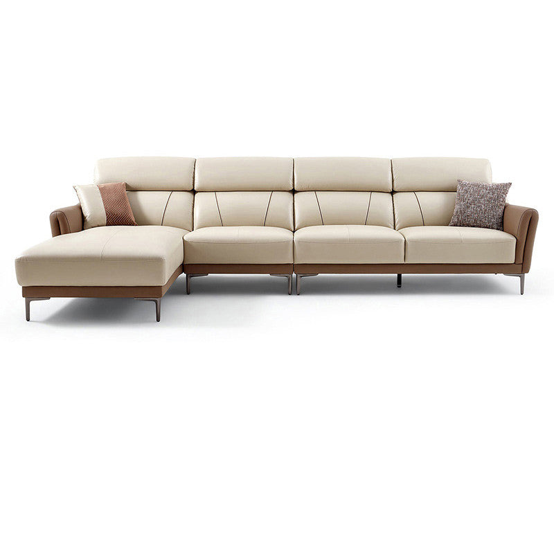37.8"W Genuine Leather Square Arm Sectionals Sofa, Modern Chesterfield Sectionals
