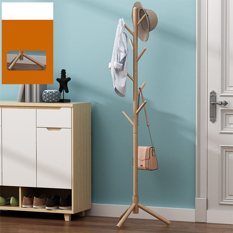 Modern Pine Entry Hall Tree Free Standing Coat Rack with 8 Hooks