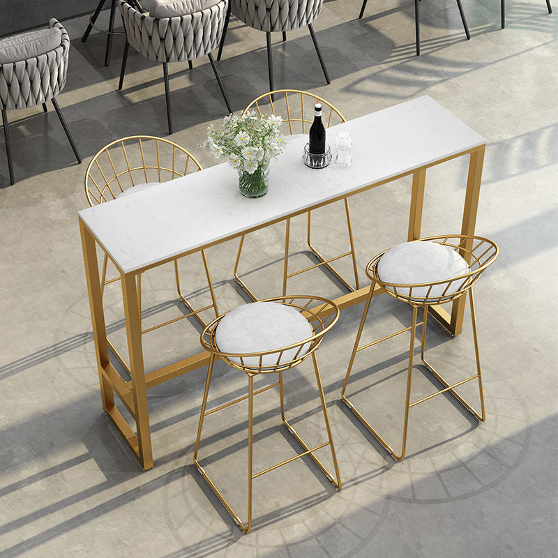 Glam Rectangle Bar Table Set 1/5 Pcs Metal Frame Bar Table with Upholstered Stools