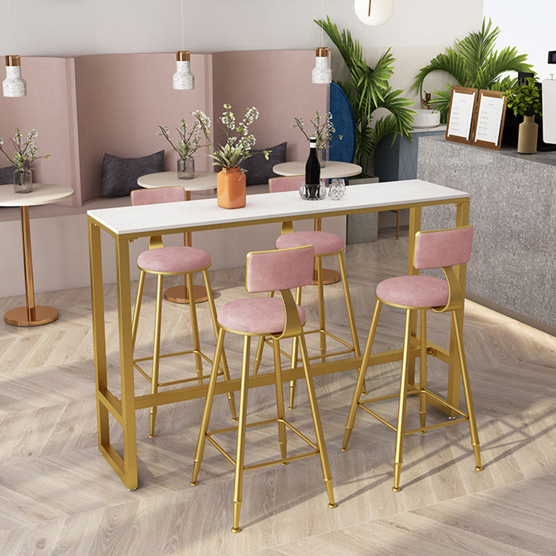 Glam Rectangle Bar Table Set 1/5 Pcs Metal Frame Bar Table with Upholstered Stools