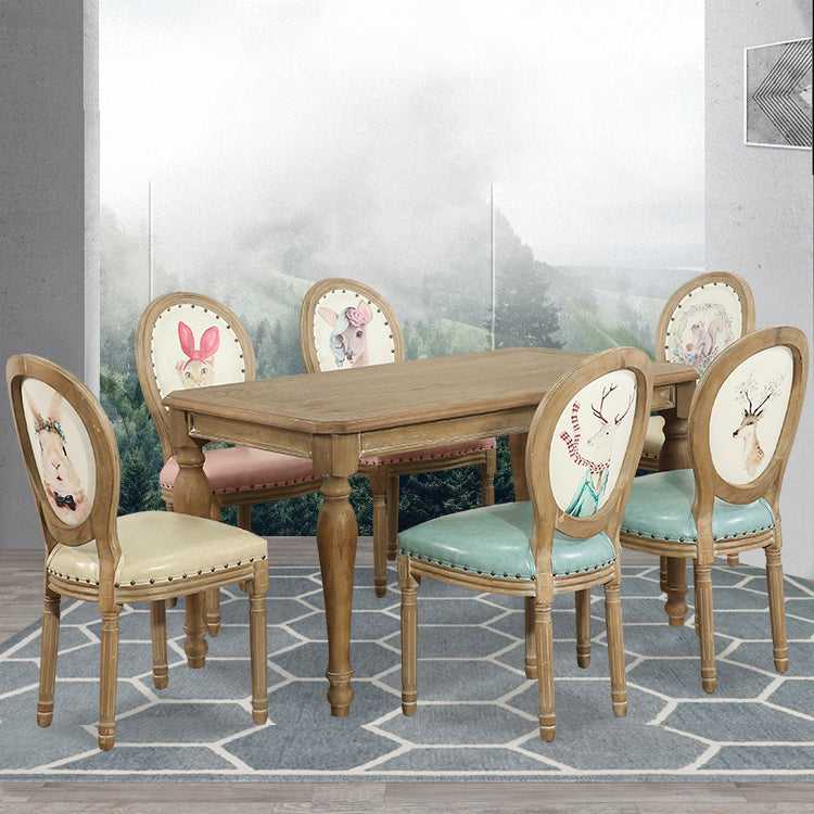 French Country Upholstered Armless Chair Home Solid Wood Dining Chair