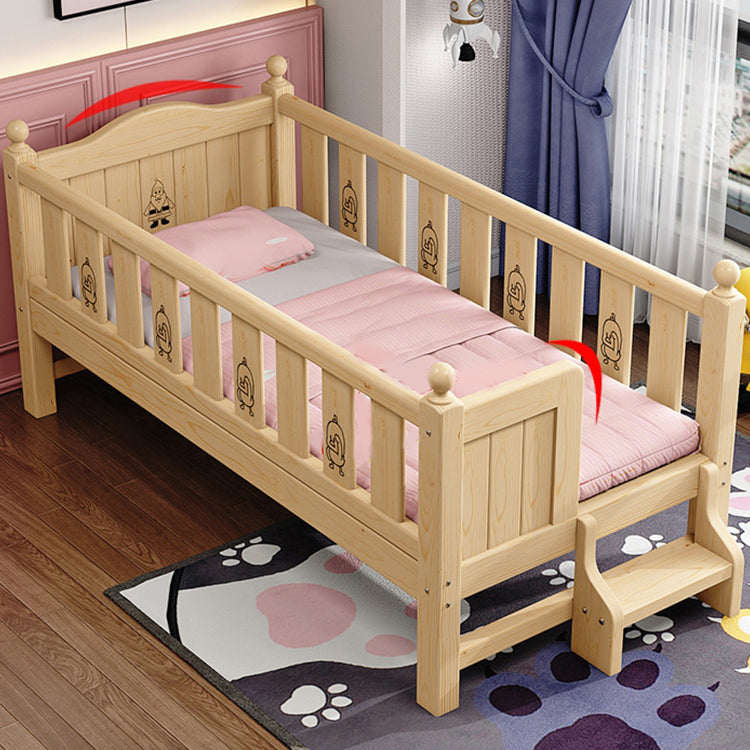 Scandinavian Washed Natural Nursery Bed Solid Wood with Guardrail