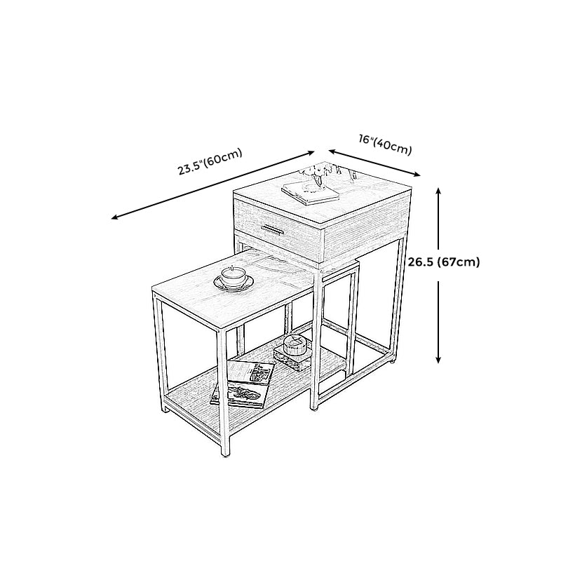 Contemporary Living Room Sofa Side Table Stone Top End Table with Drawer and Shelf