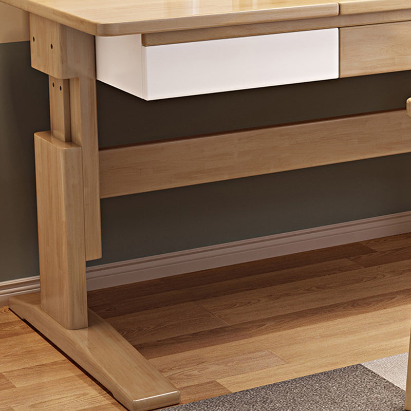 Adjustable Wooden Kids Desk with Hutch Natural Writing Desk and Chair Set with Drawer