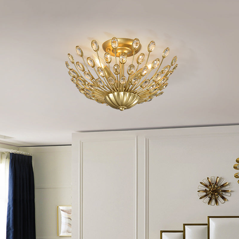 Lampada da letto a forma di ciotola a forma di cristallo semifulto oro a 3 bulb.