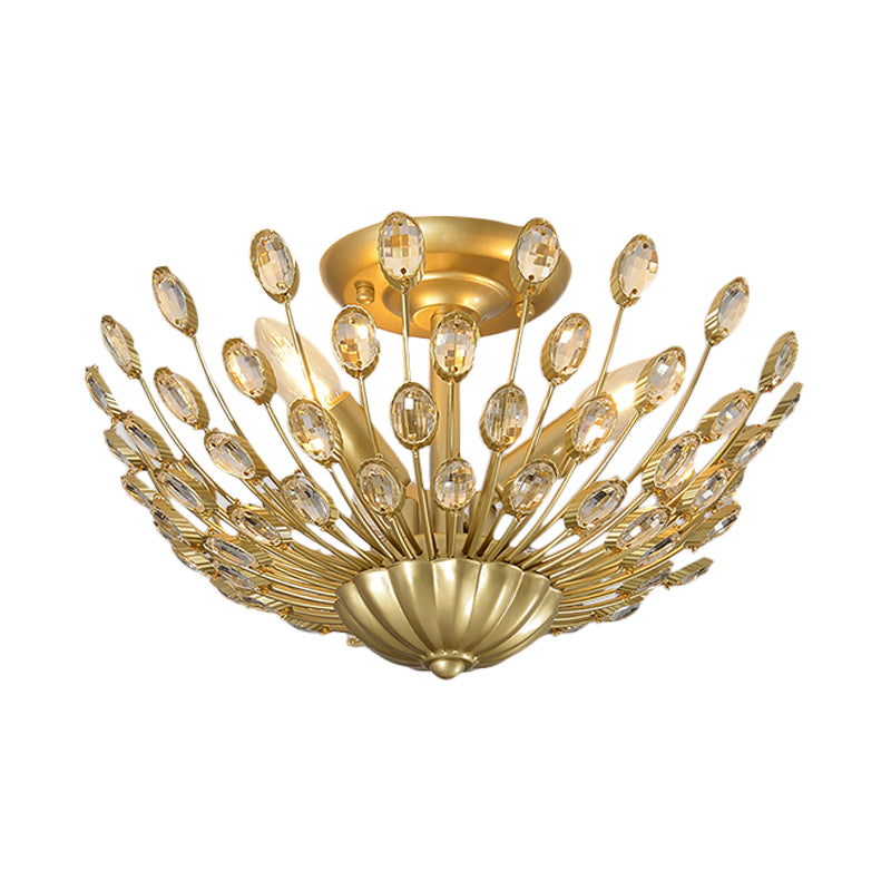 Lampada da letto a forma di ciotola a forma di cristallo semifulto oro a 3 bulb.