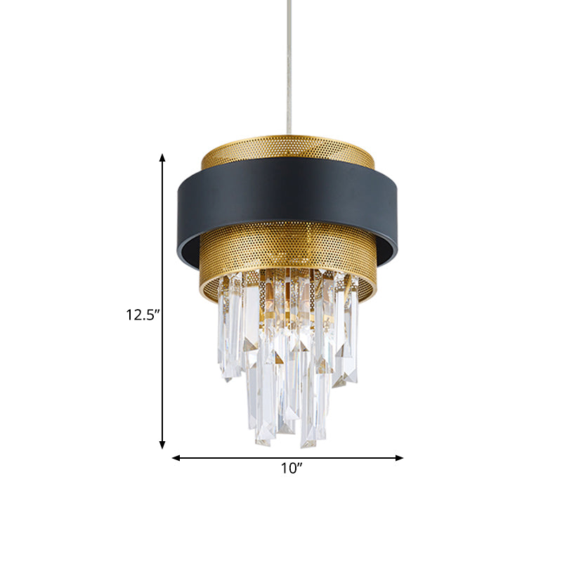 Retro -Schichthänge -Lampe 1 Glühbirnenkristallstangenhängung Beleuchtung mit schwarzer und goldener Kreisschutz