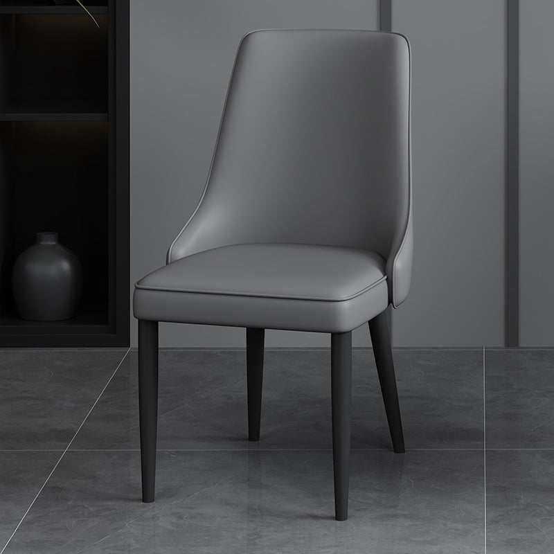 Modern Simple Side Chair Faux Leather Dining Chair with Metal Base for Bedroom