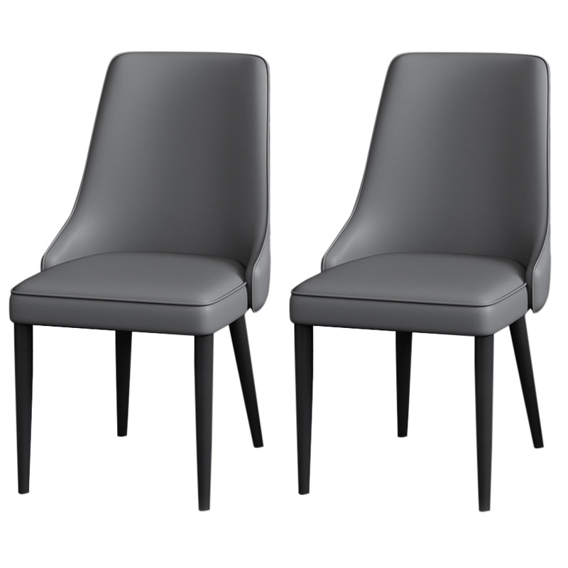 Modern Simple Side Chair Faux Leather Dining Chair with Metal Base for Bedroom