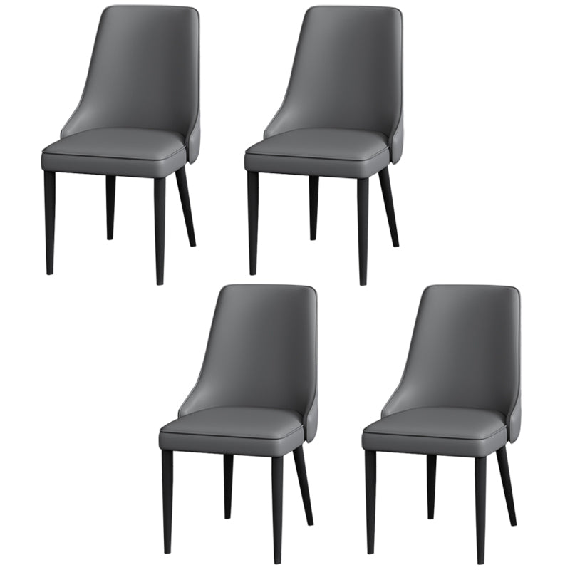 Modern Simple Side Chair Faux Leather Dining Chair with Metal Base for Bedroom