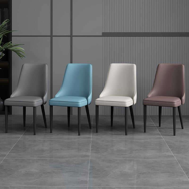 Modern Simple Side Chair Faux Leather Dining Chair with Metal Base for Bedroom