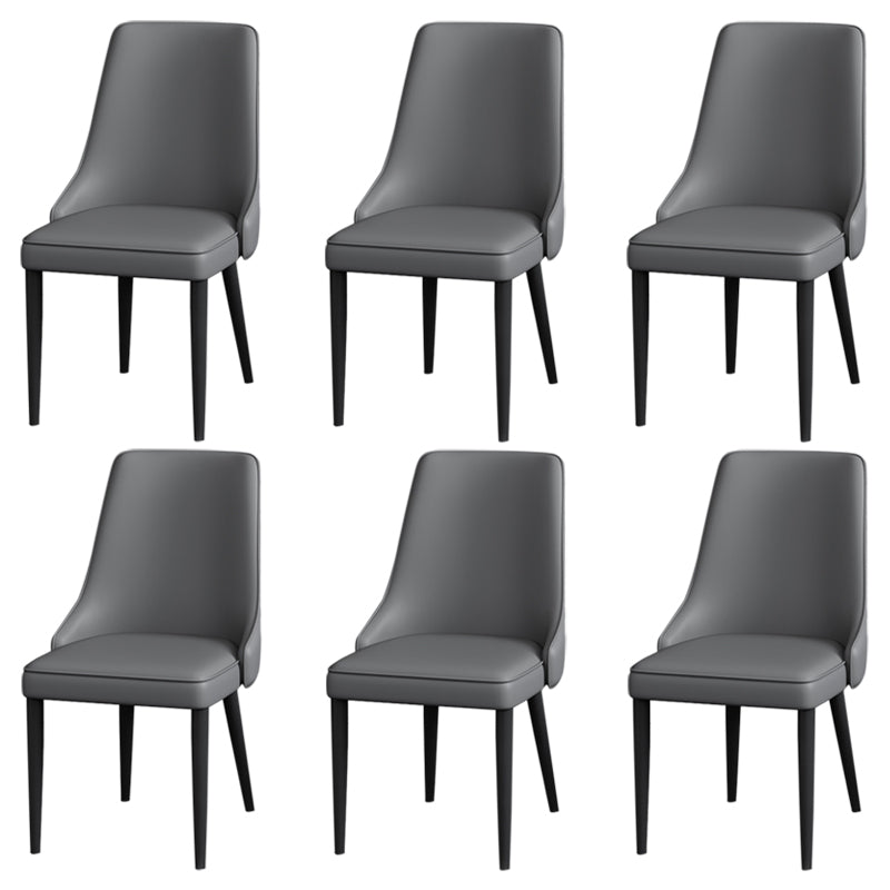Modern Simple Side Chair Faux Leather Dining Chair with Metal Base for Bedroom