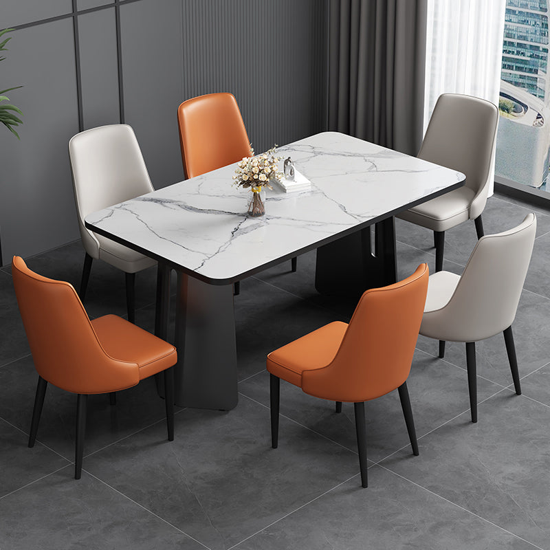 Modern Simple Side Chair Faux Leather Dining Chair with Metal Base for Bedroom