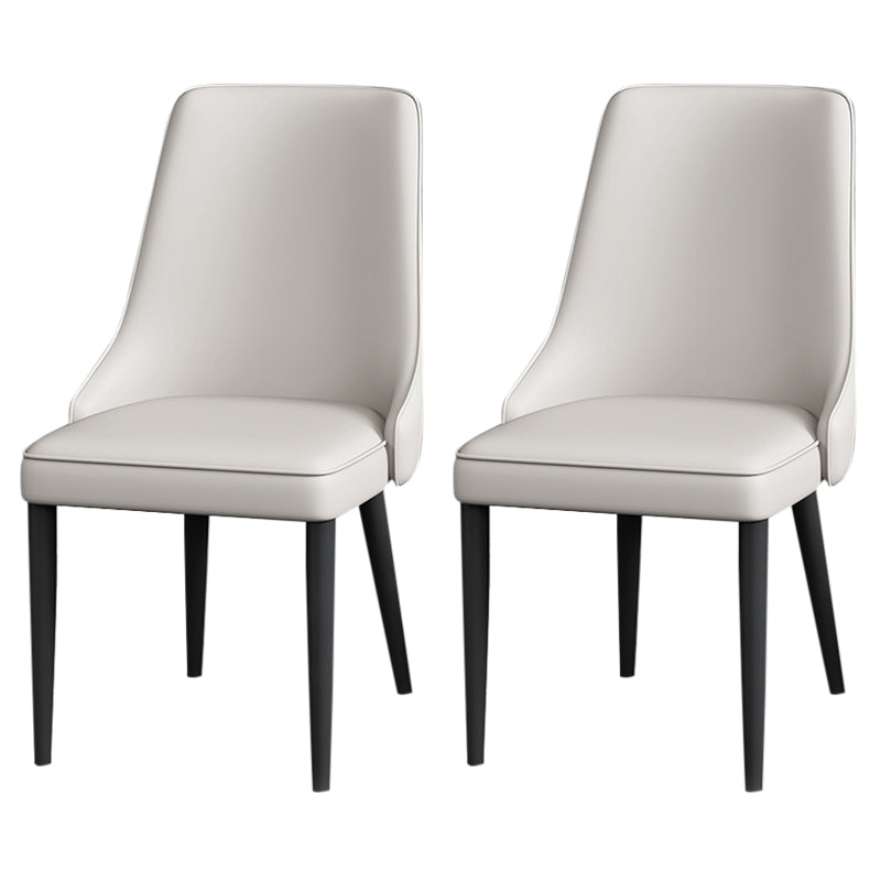Modern Simple Side Chair Faux Leather Dining Chair with Metal Base for Bedroom