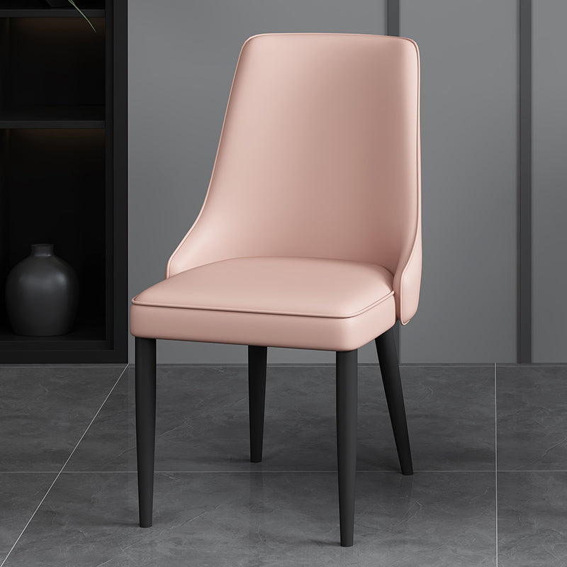 Modern Simple Side Chair Faux Leather Dining Chair with Metal Base for Bedroom