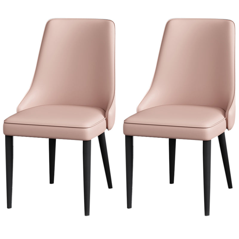 Modern Simple Side Chair Faux Leather Dining Chair with Metal Base for Bedroom