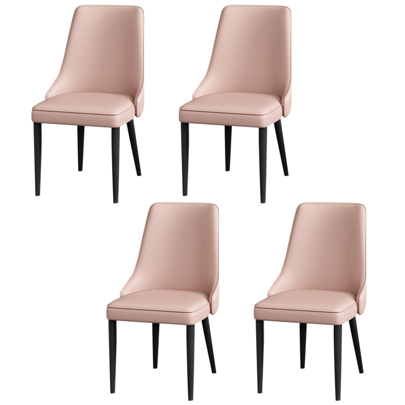 Modern Simple Side Chair Faux Leather Dining Chair with Metal Base for Bedroom