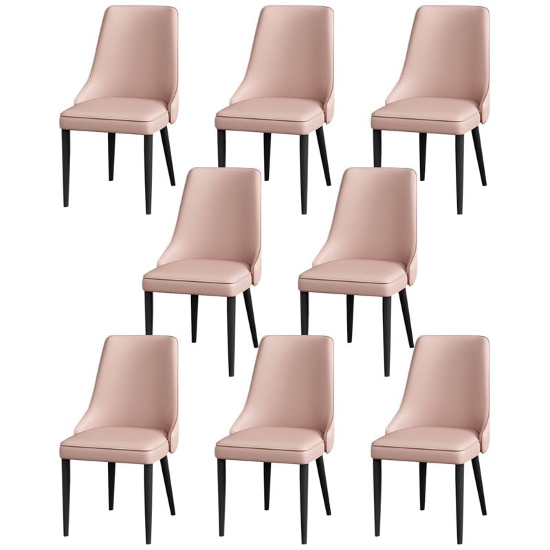 Modern Simple Side Chair Faux Leather Dining Chair with Metal Base for Bedroom