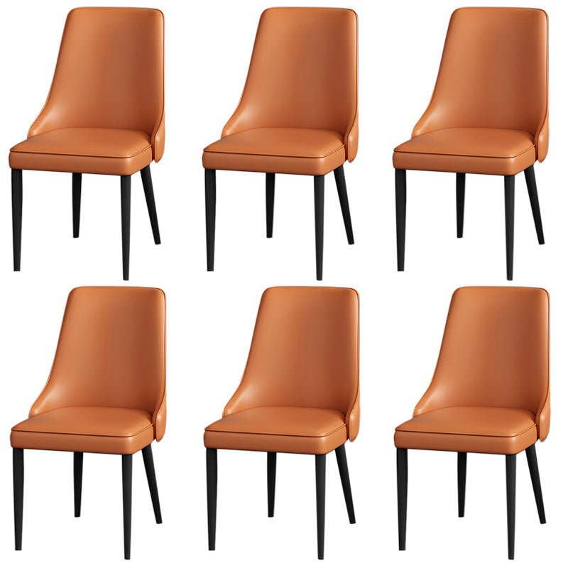 Modern Simple Side Chair Faux Leather Dining Chair with Metal Base for Bedroom