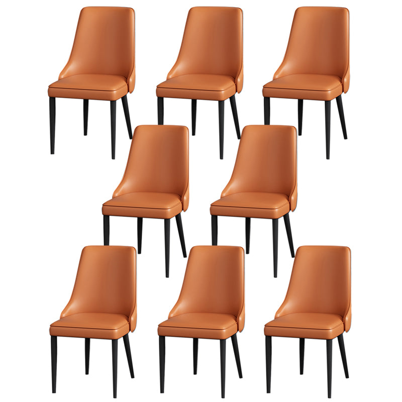 Modern Simple Side Chair Faux Leather Dining Chair with Metal Base for Bedroom