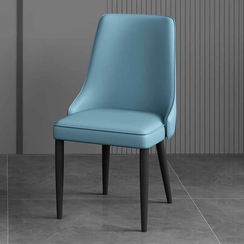 Modern Simple Side Chair Faux Leather Dining Chair with Metal Base for Bedroom