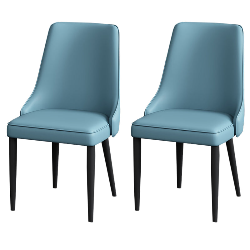 Modern Simple Side Chair Faux Leather Dining Chair with Metal Base for Bedroom
