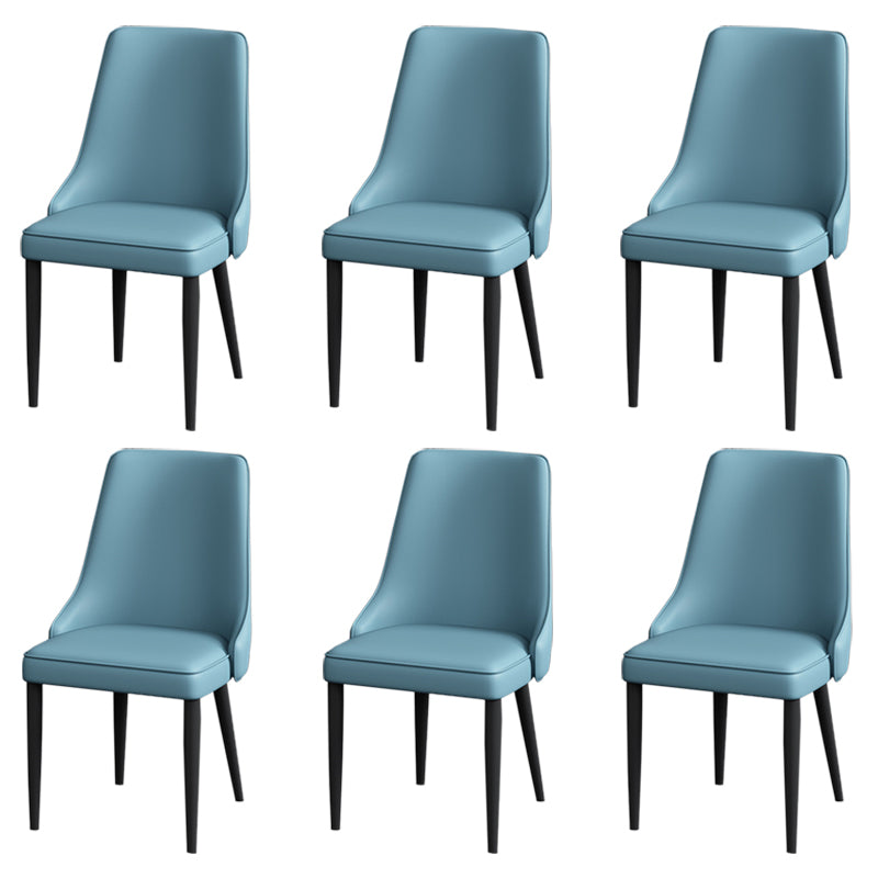 Modern Simple Side Chair Faux Leather Dining Chair with Metal Base for Bedroom