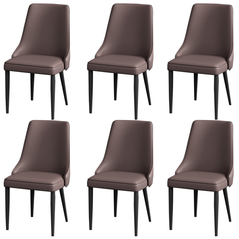 Modern Simple Side Chair Faux Leather Dining Chair with Metal Base for Bedroom