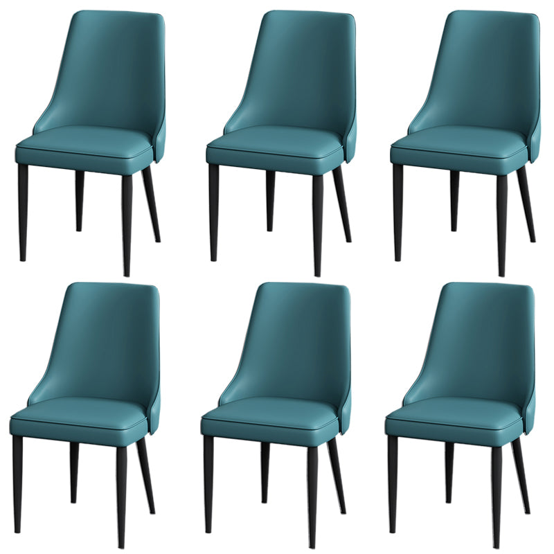 Modern Simple Side Chair Faux Leather Dining Chair with Metal Base for Bedroom