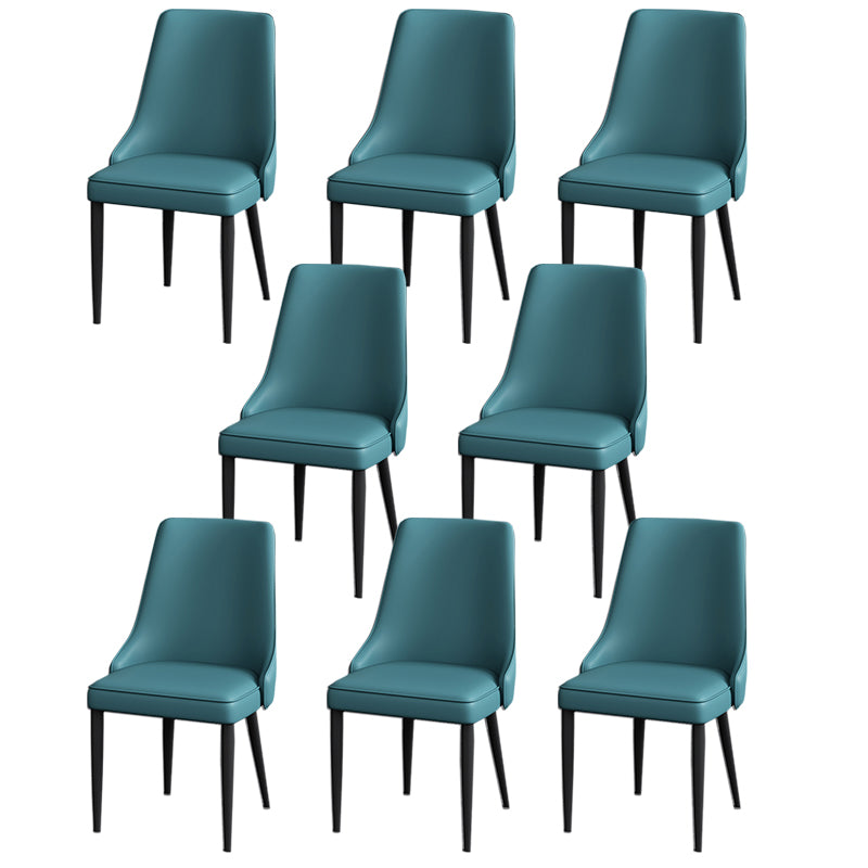 Modern Simple Side Chair Faux Leather Dining Chair with Metal Base for Bedroom