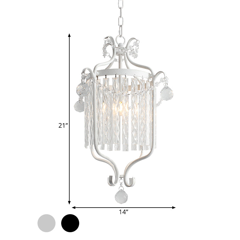 Corridor Corridor Pendant Light Retro Style Iron Iron Single Black / White Suspension Lampe avec Drape à tige de cristal