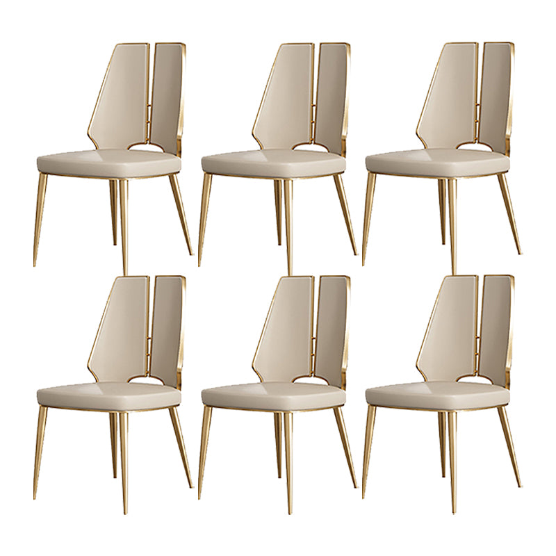 Faux Leather Armless Dining Chairs Glam Side Chairs with Metal Frame