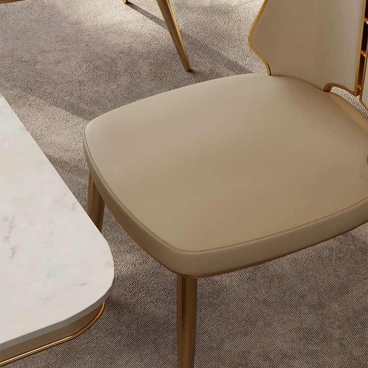 Faux Leather Armless Dining Chairs Glam Side Chairs with Metal Frame