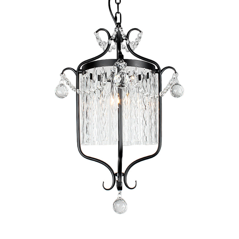 Corridor Corridor Pendant Light Retro Style Iron Iron Single Black / White Suspension Lampe avec Drape à tige de cristal