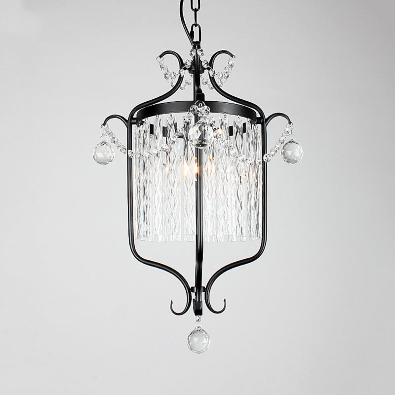 Corridor Corridor Pendant Light Retro Style Iron Iron Single Black / White Suspension Lampe avec Drape à tige de cristal